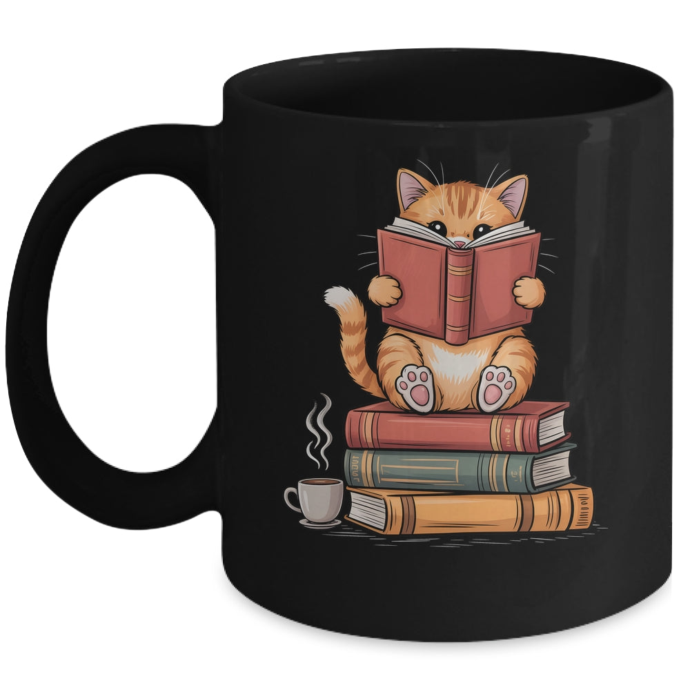 Reading Book Cat Bookish Librarian Reader Book Lover Mug | teecentury