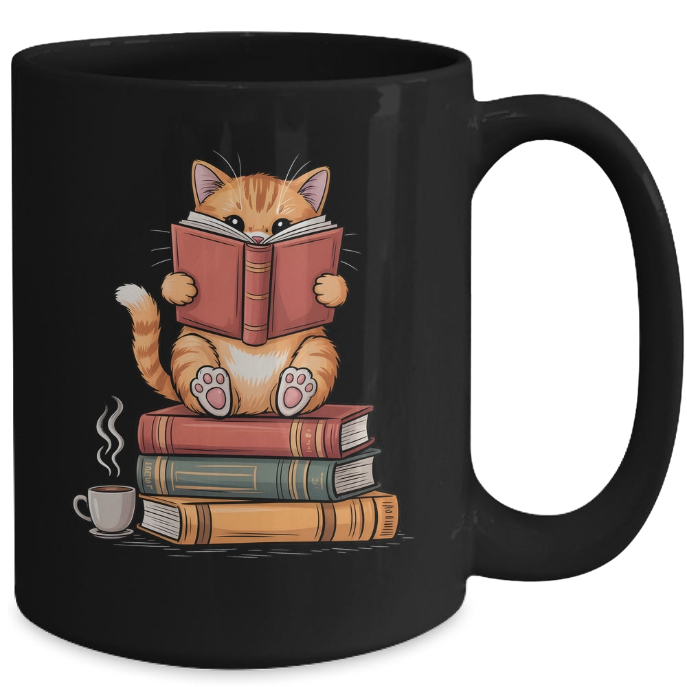 Reading Book Cat Bookish Librarian Reader Book Lover Mug | teecentury