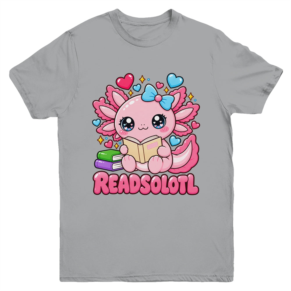 Readsolotl Kawaii Pink Axolotl Funny Reading Book Lover Youth Shirt | teecentury
