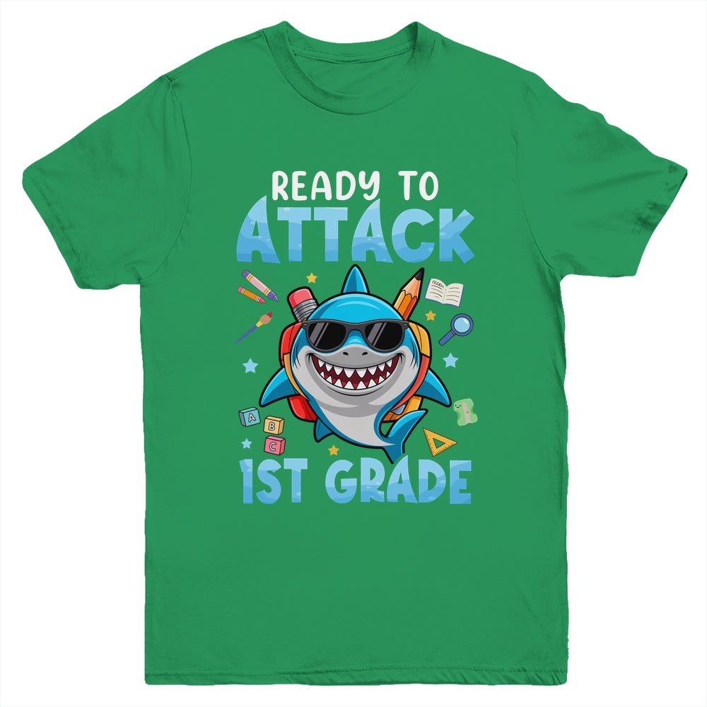 Ready To Attack 1st Grade Shark First Day Of School Boys Youth Shirt | teecentury