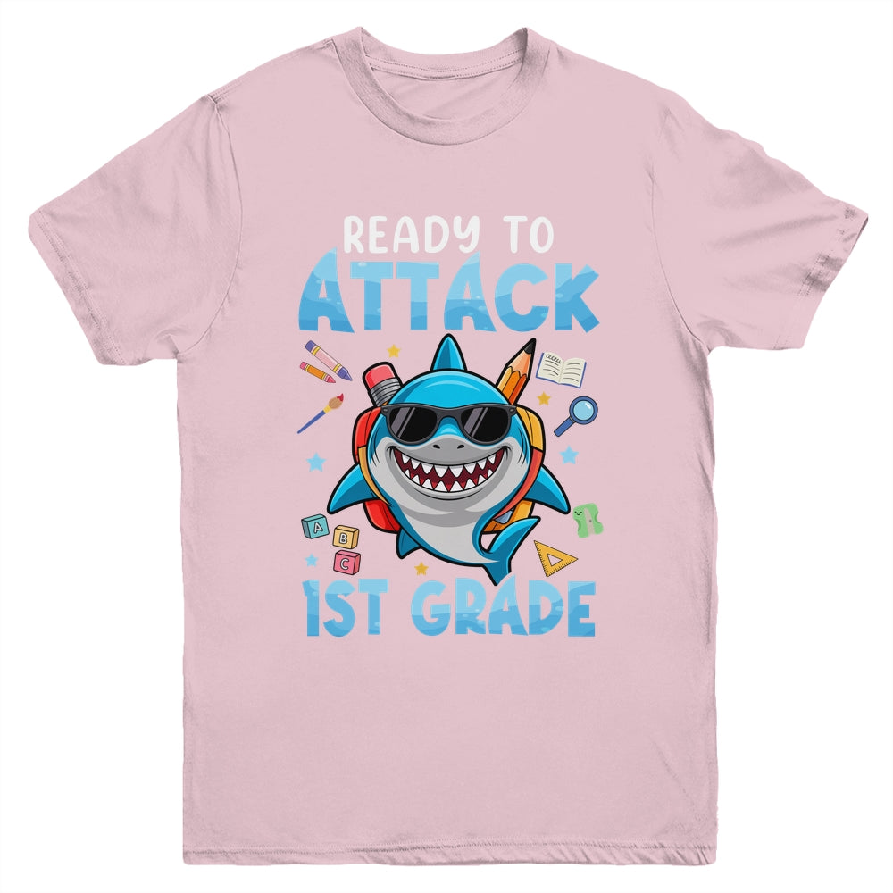 Ready To Attack 1st Grade Shark First Day Of School Boys Youth Shirt | teecentury