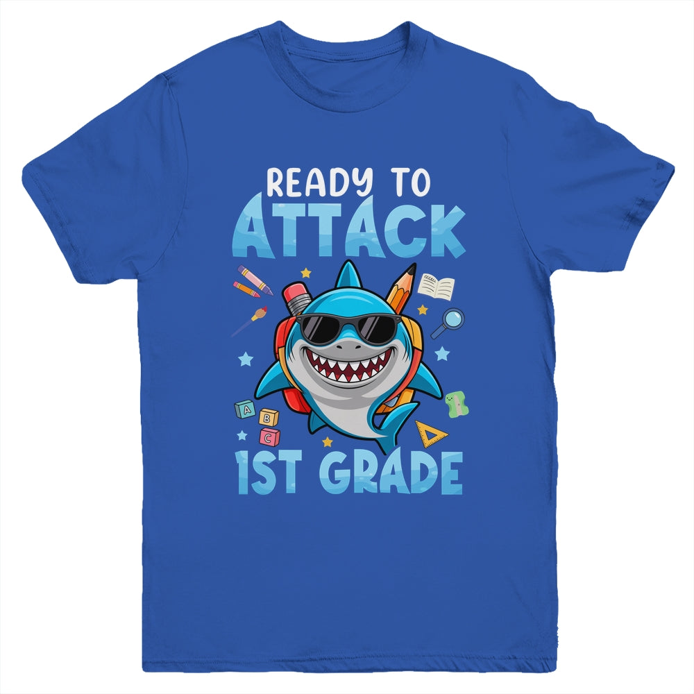 Ready To Attack 1st Grade Shark First Day Of School Boys Youth Shirt | teecentury
