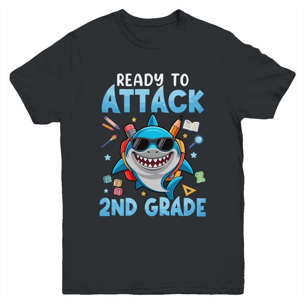 Ready To Attack 2nd Grade Shark First Day Of School Boys Youth Shirt | teecentury