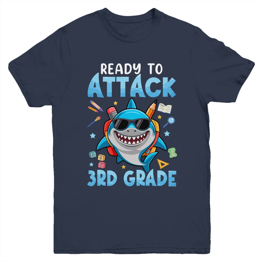 Ready To Attack 3rd Grade Shark First Day Of School Boys Youth Shirt | teecentury