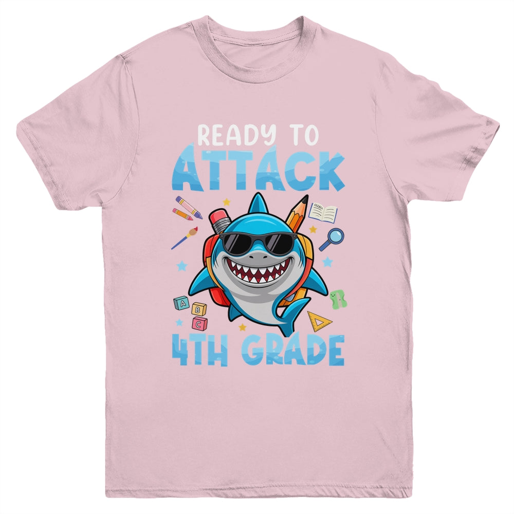 Ready To Attack 4th Grade Shark First Day Of School Boys Youth Shirt | teecentury