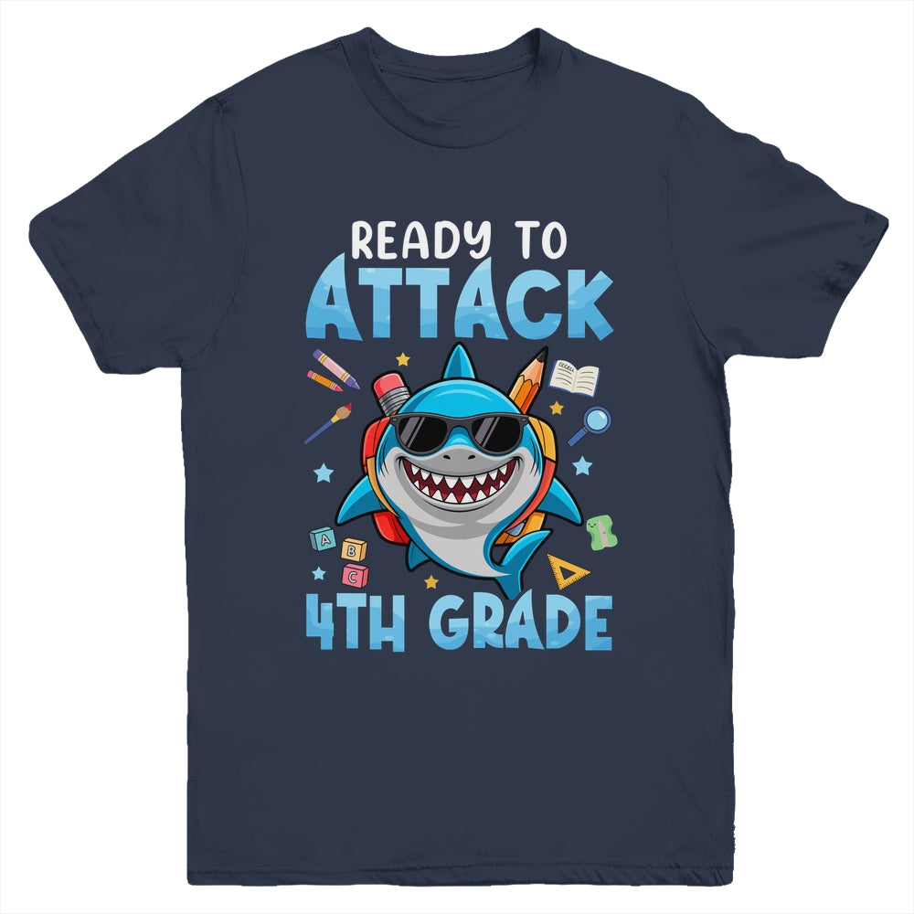Ready To Attack 4th Grade Shark First Day Of School Boys Youth Shirt | teecentury