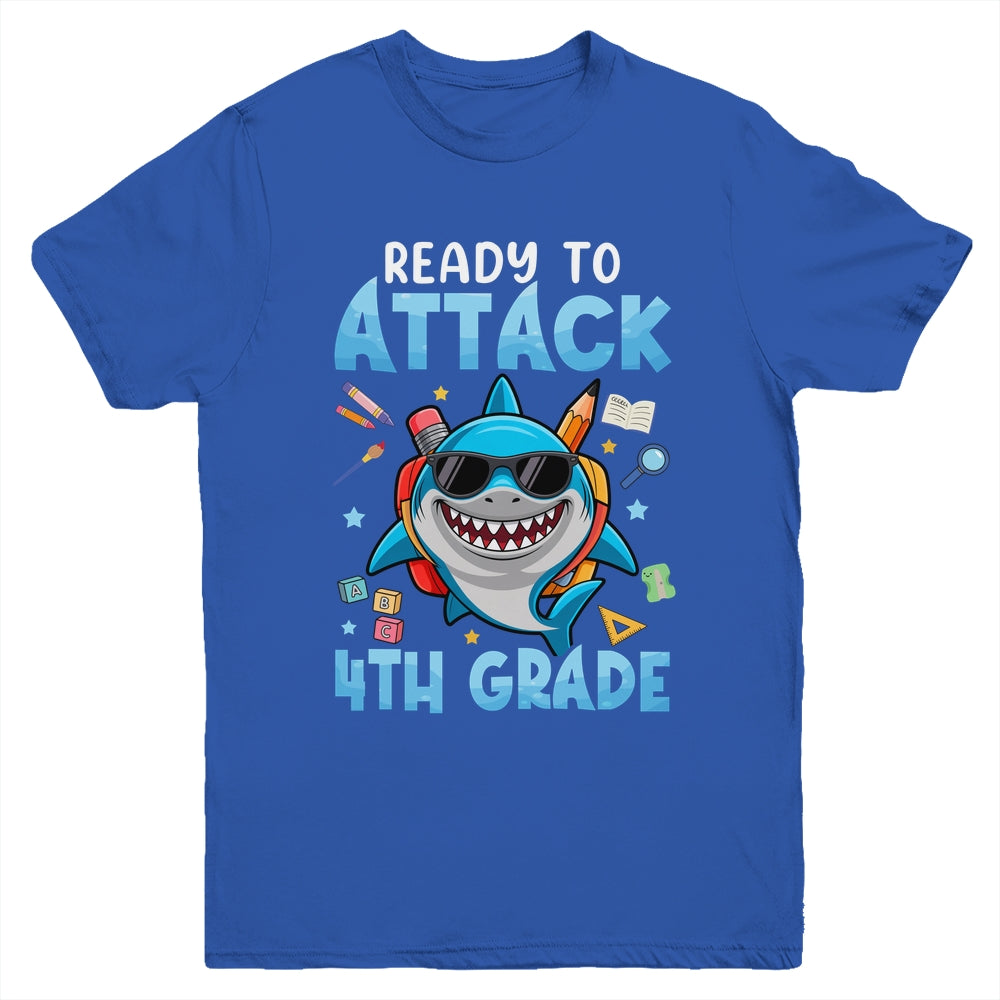 Ready To Attack 4th Grade Shark First Day Of School Boys Youth Shirt | teecentury