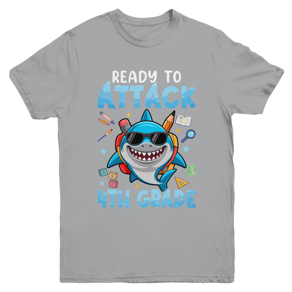 Ready To Attack 4th Grade Shark First Day Of School Boys Youth Shirt | teecentury
