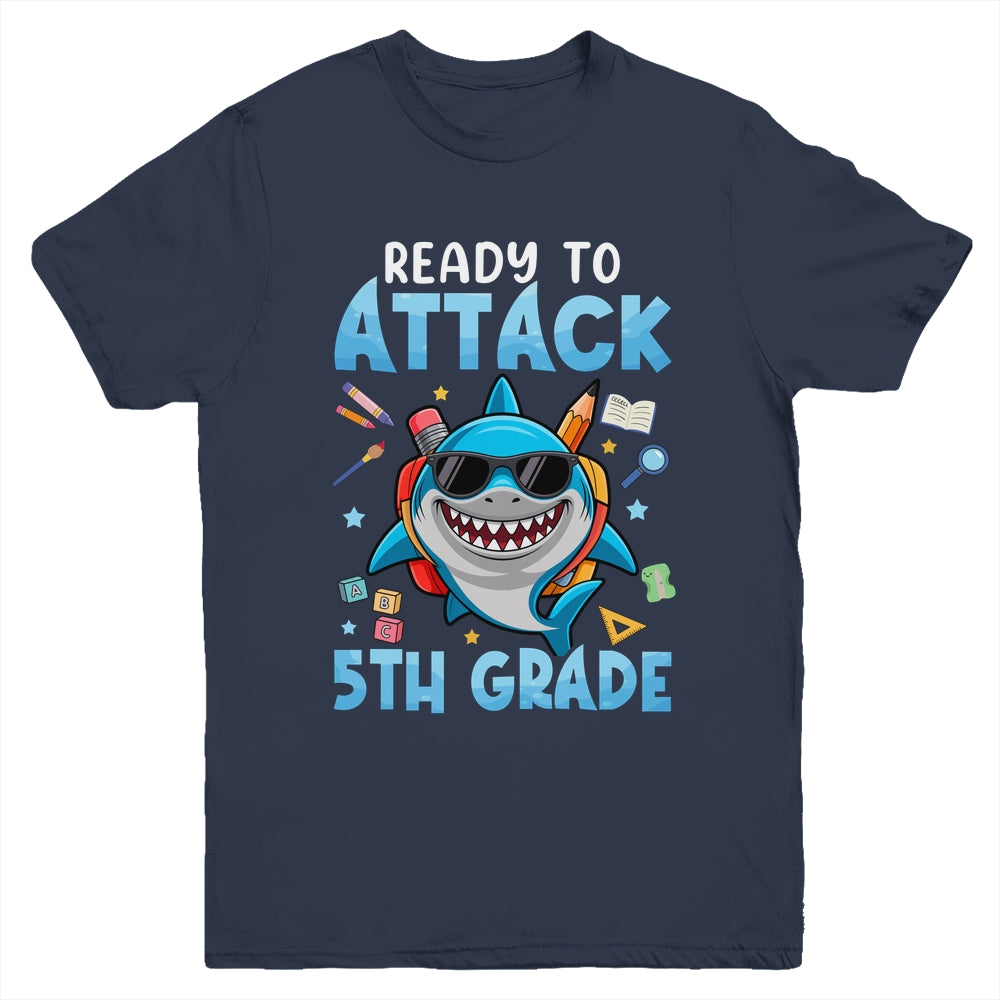 Ready To Attack 5th Grade Shark First Day Of School Boys Youth Shirt | teecentury