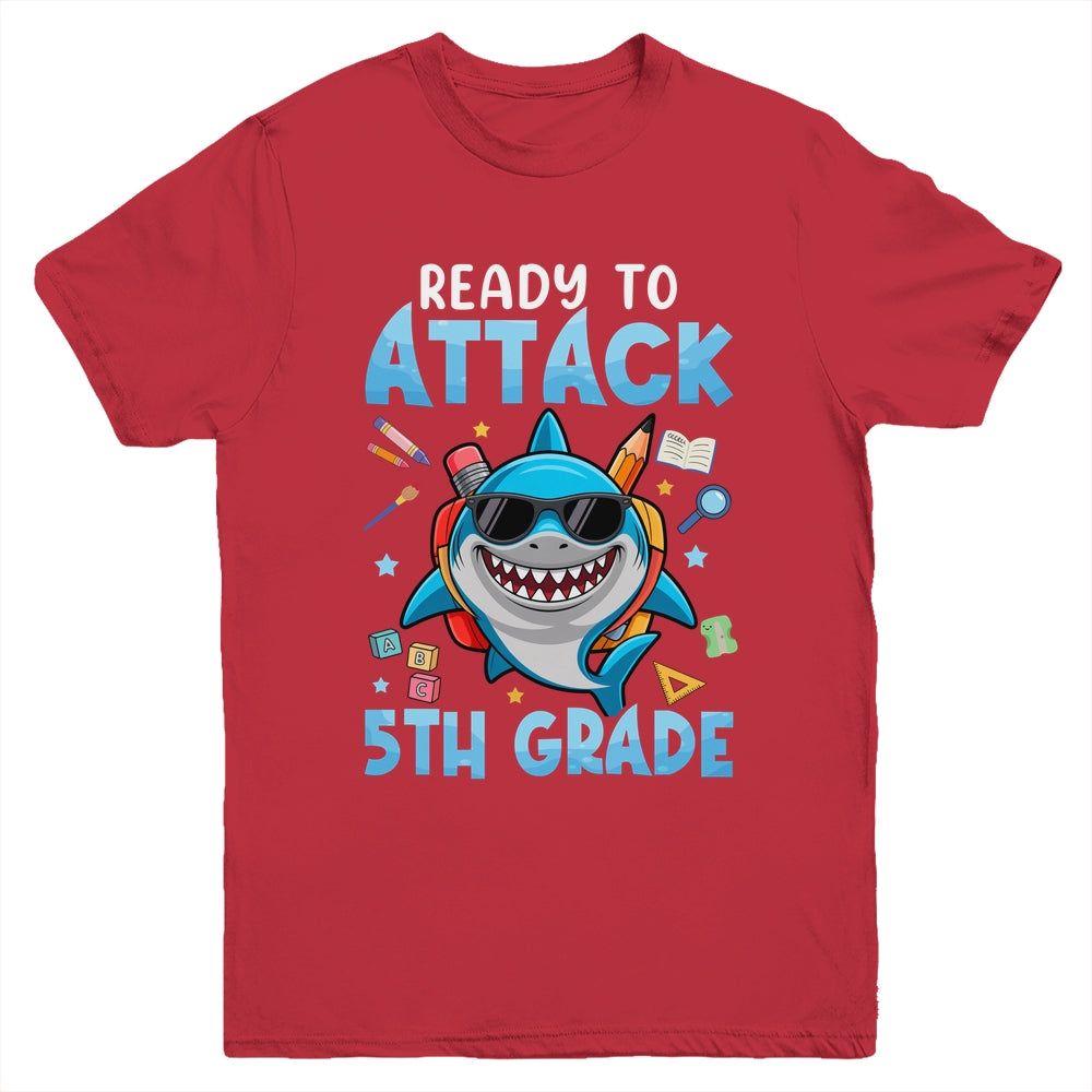 Ready To Attack 5th Grade Shark First Day Of School Boys Youth Shirt | teecentury
