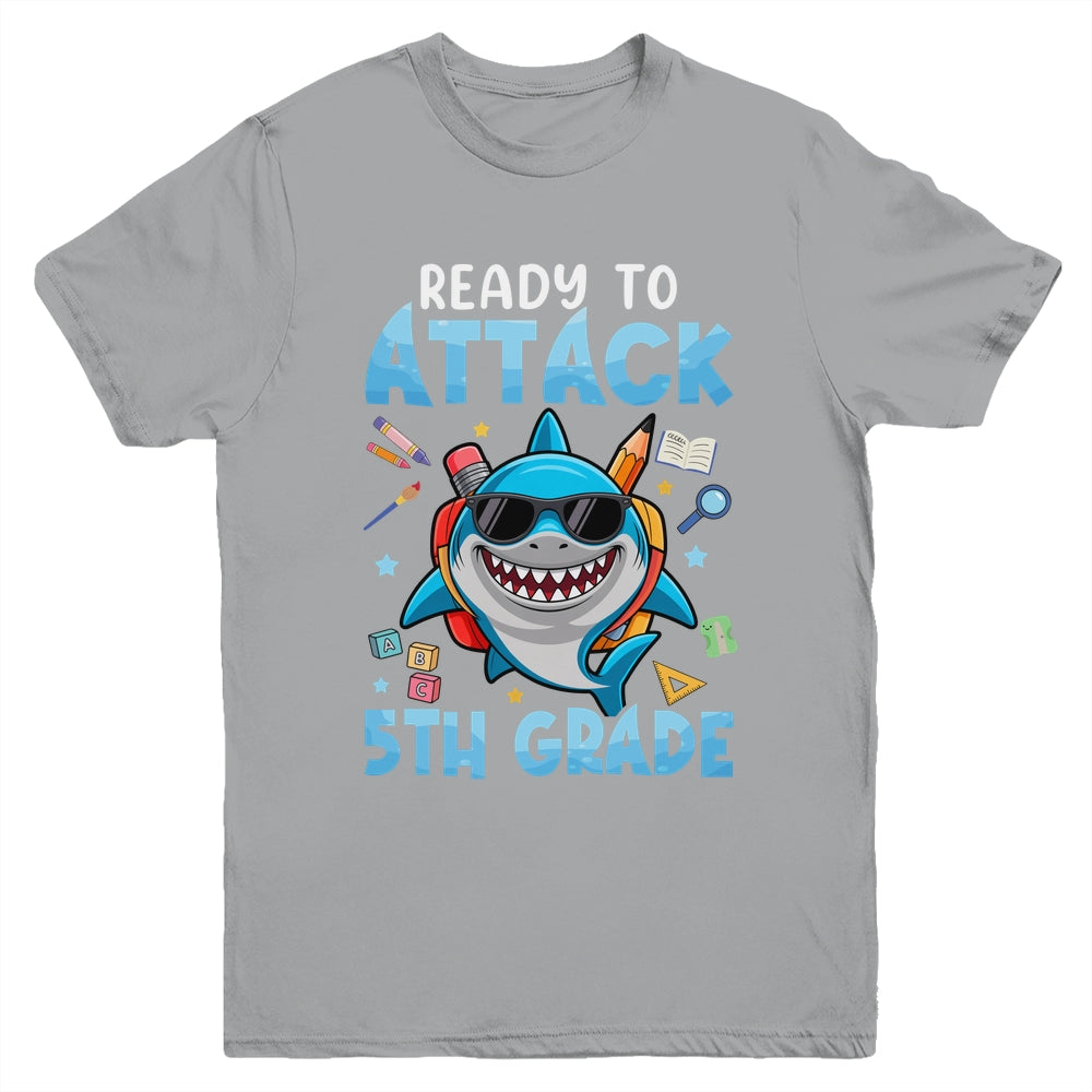 Ready To Attack 5th Grade Shark First Day Of School Boys Youth Shirt | teecentury