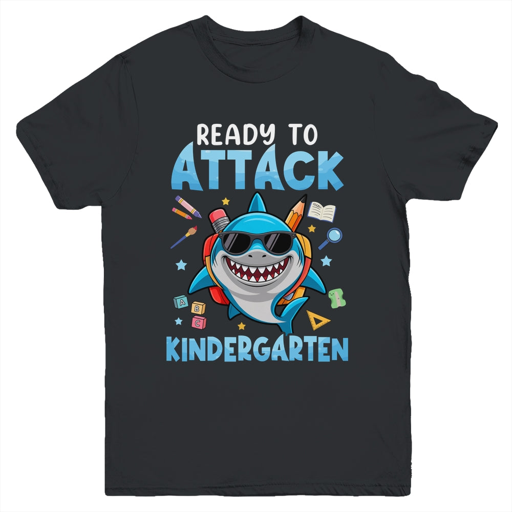Ready To Attack Kindergarten Shark First Day Of School Boys Youth Shirt | teecentury