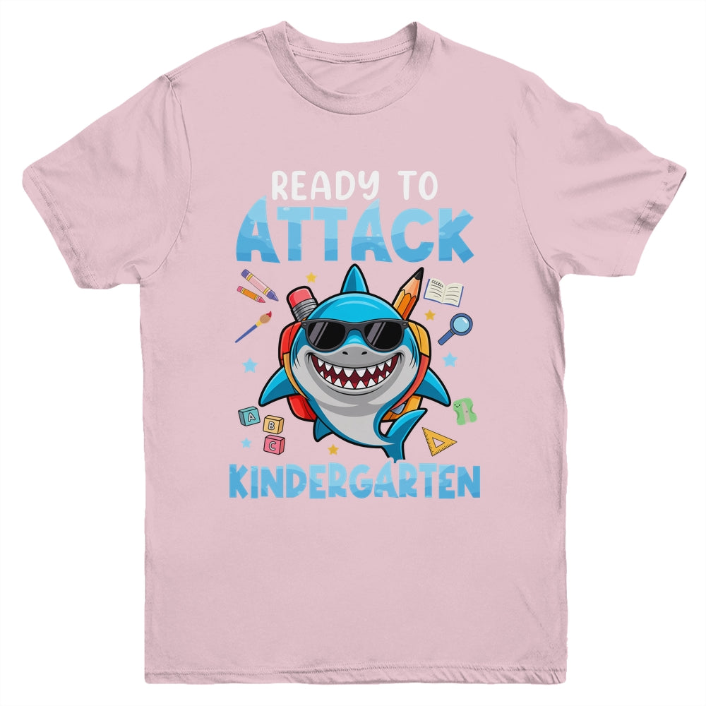 Ready To Attack Kindergarten Shark First Day Of School Boys Youth Shirt | teecentury