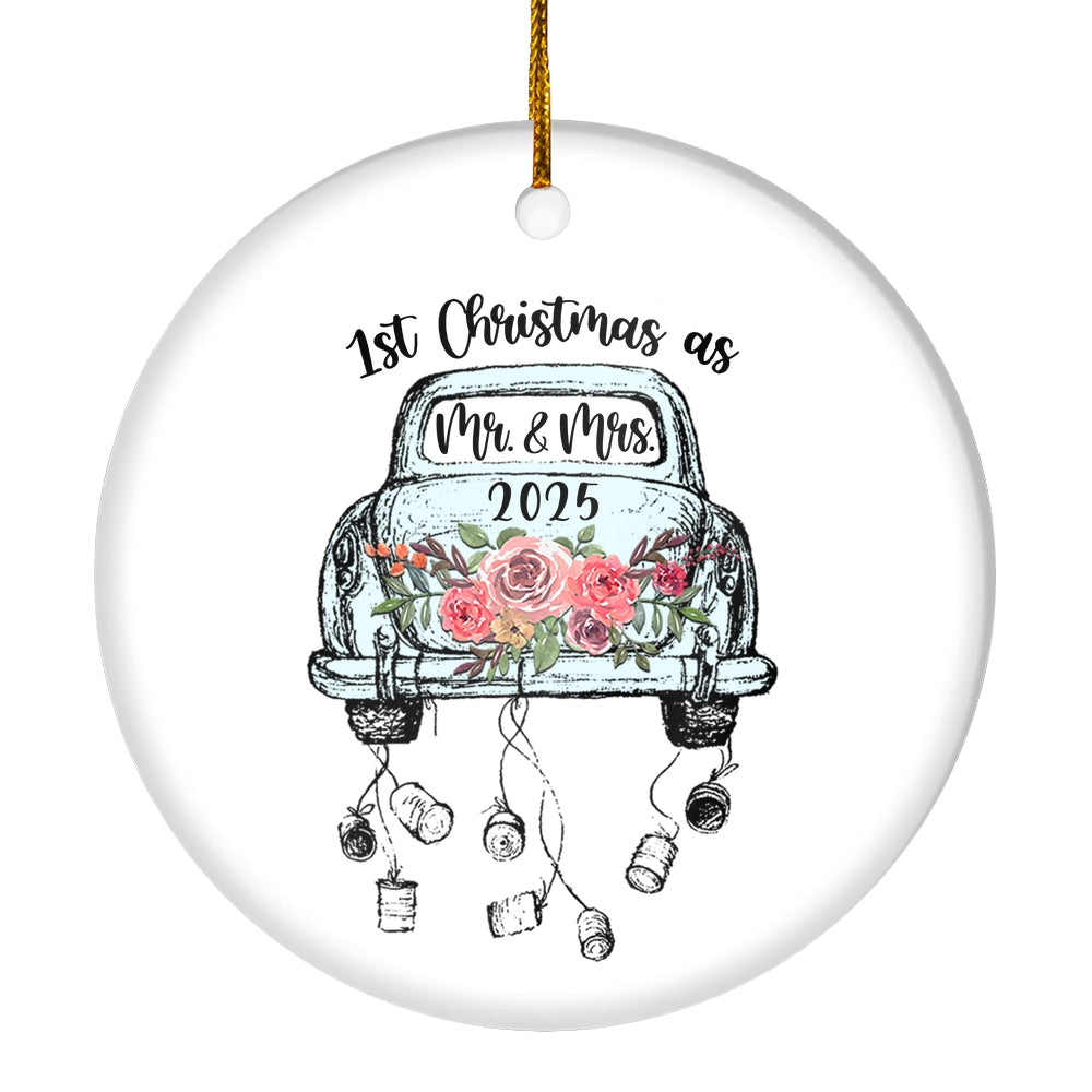 Red Flower in Car First Christmas as Mr & Mrs Ornament Couple 2025 First Wedding Decoration Christmas Tree Ornament | teecentury