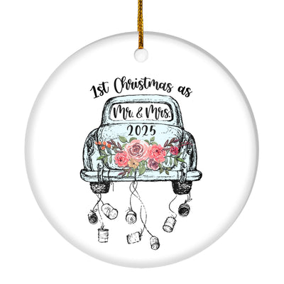 Red Flower in Car First Christmas as Mr & Mrs Ornament Couple 2025 First Wedding Decoration Christmas Tree Ornament | teecentury