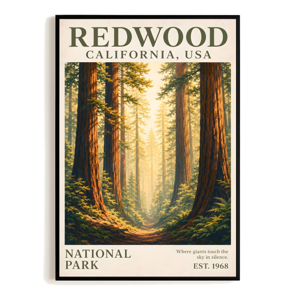 Redwood National Park California Travel Poster Vintage Forest Landscape Wall Art Print Nature Adventure Souvenir Ideal For Home Living Room Bedroom Decor Unframed | teecentury