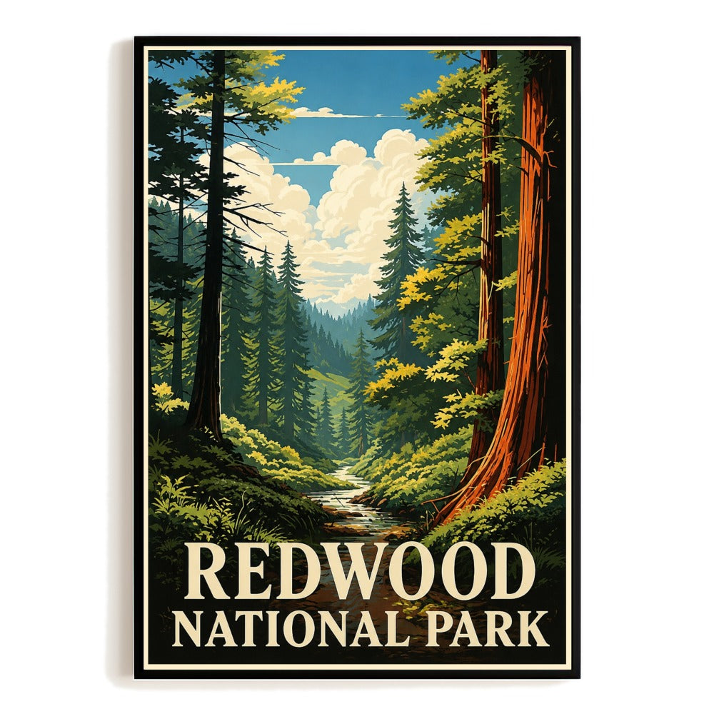 Redwood National Park California Vintage Travel Poster Forest Nature Souvenir Gift Landscape Wall Art Nature Print Home Office Living Room Bedroom Decor Unframed | teecentury