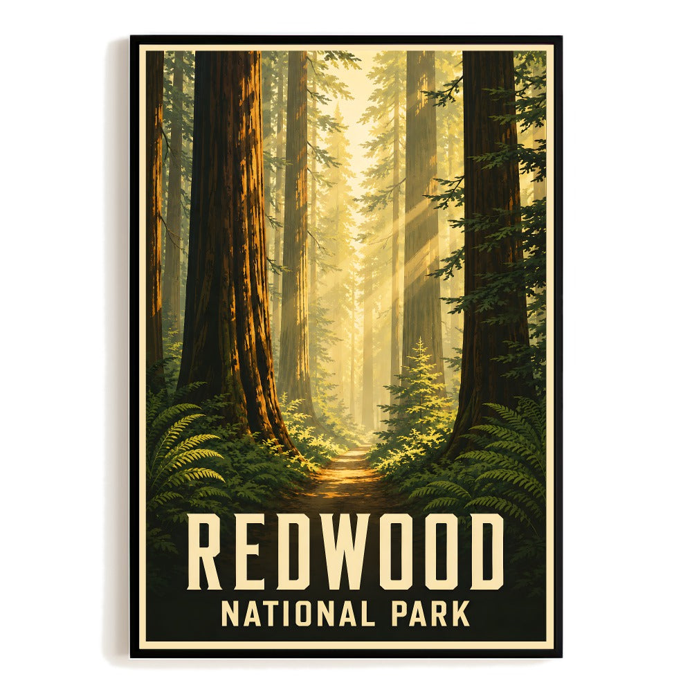 Redwood National Park Travel Poster Vintage Forest Trees Landscape Wall Art Print Nature Adventure Souvenir Decor For Living Room Bedroom Office Home Unframed | teecentury