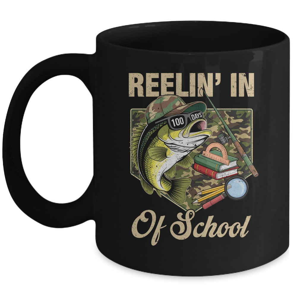 Reelin' In 100 Days Of School Bass Fishing Funny Teacher Boy Mug | teecentury