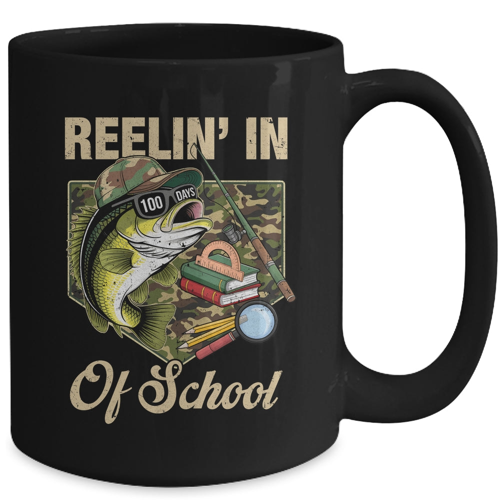 Reelin' In 100 Days Of School Bass Fishing Funny Teacher Boy Mug | teecentury