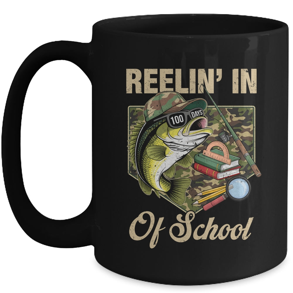 Reelin' In 100 Days Of School Bass Fishing Funny Teacher Boy Mug | teecentury
