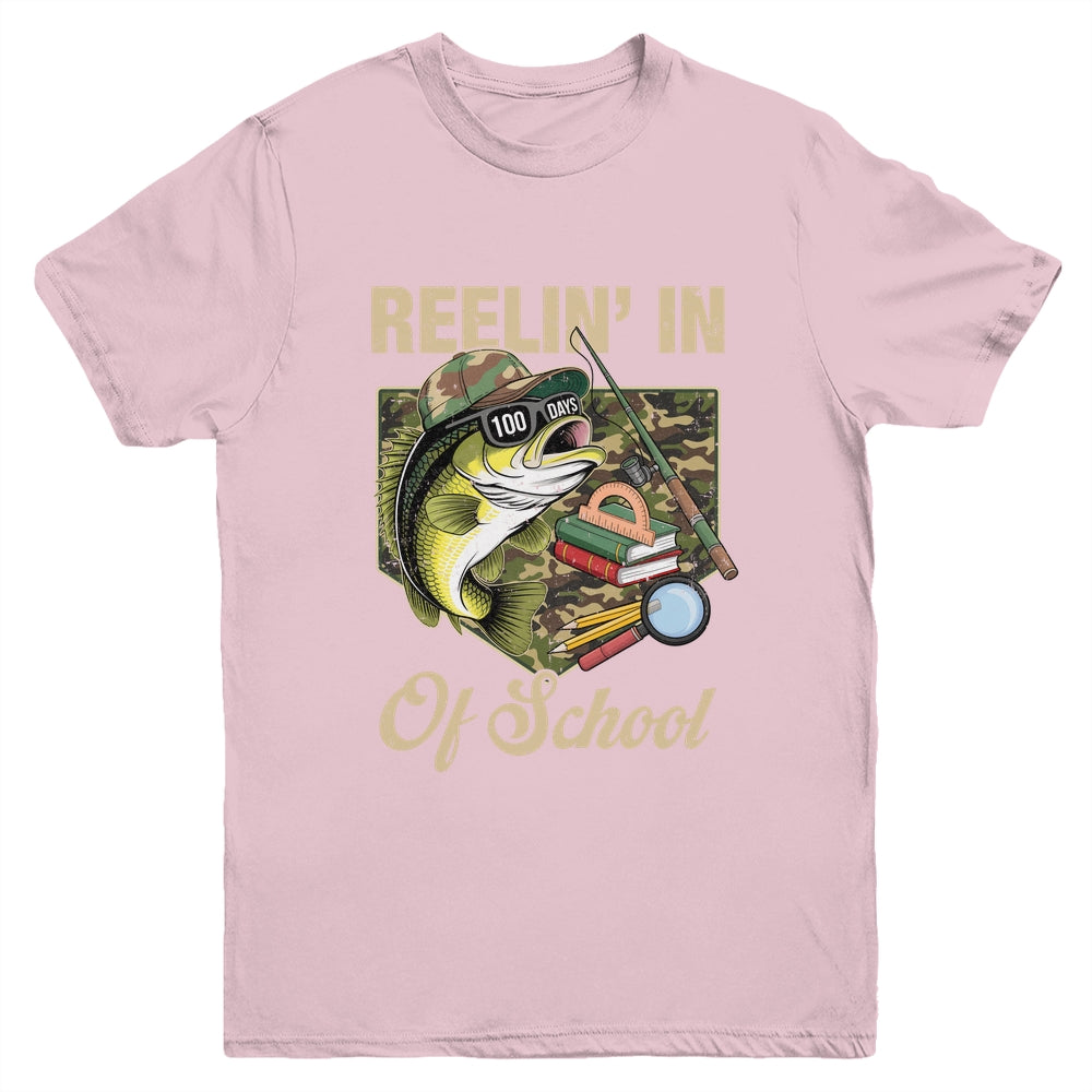 Reelin' In 100 Days Of School Bass Fishing Funny Teacher Boy Youth Shirt | teecentury