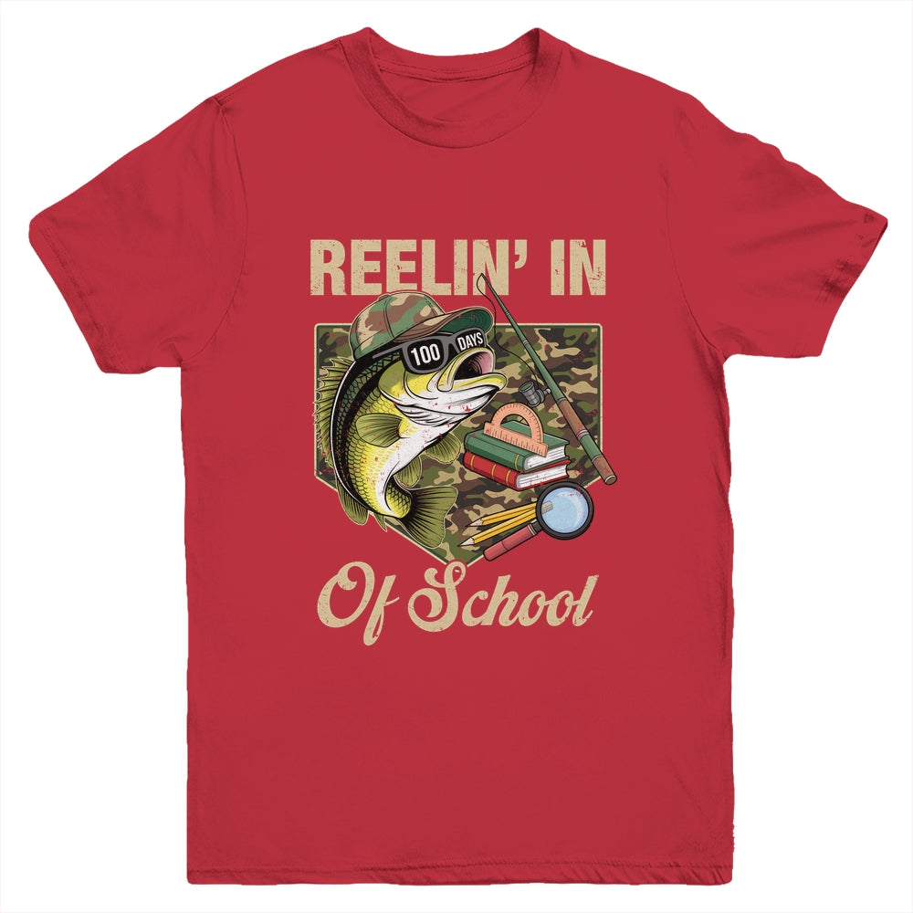 Reelin' In 100 Days Of School Bass Fishing Funny Teacher Boy Youth Shirt | teecentury