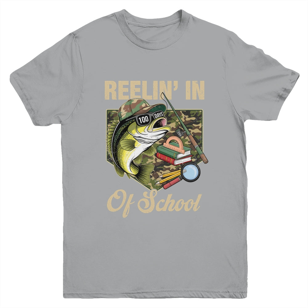 Reelin' In 100 Days Of School Bass Fishing Funny Teacher Boy Youth Shirt | teecentury