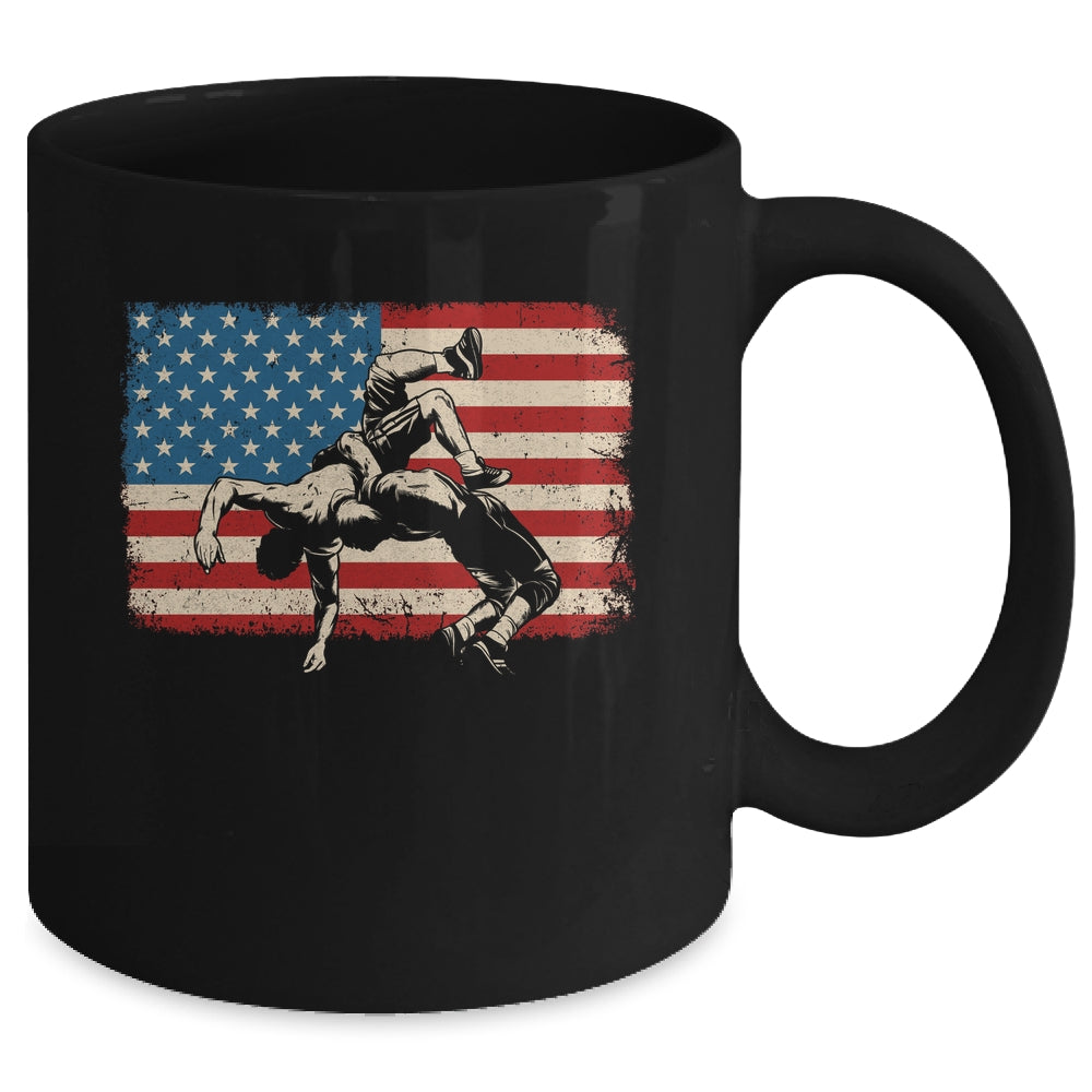 Retro American Wrestling US Flag Wrestling Wrestler Boy Mens Mug | teecentury