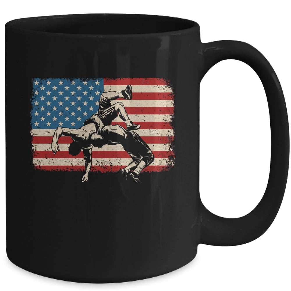 Retro American Wrestling US Flag Wrestling Wrestler Boy Mens Mug | teecentury