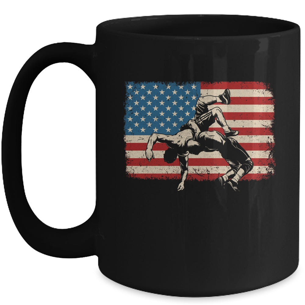 Retro American Wrestling US Flag Wrestling Wrestler Boy Mens Mug | teecentury