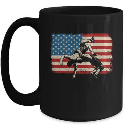 Retro American Wrestling US Flag Wrestling Wrestler Boy Mens Mug | teecentury