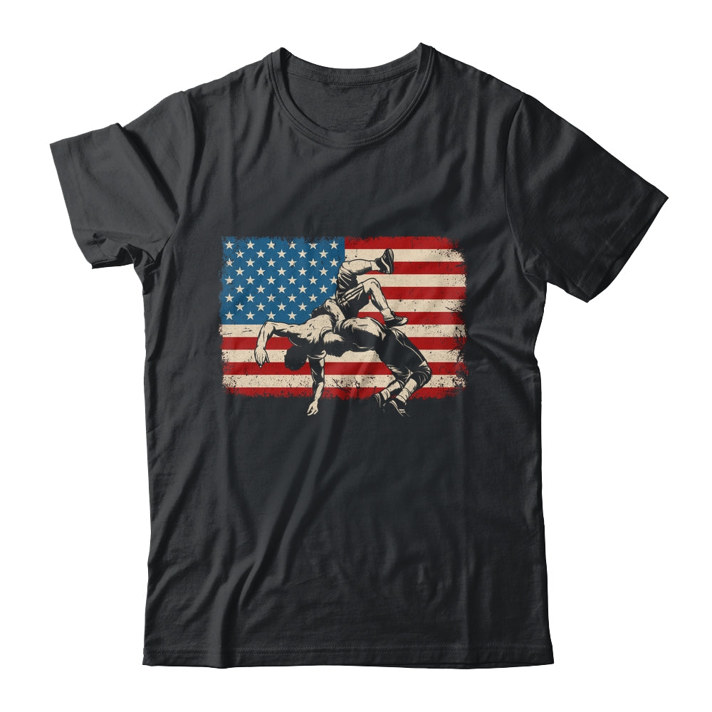 Retro American Wrestling US Flag Wrestling Wrestler Boy Mens Shirt & Hoodie | teecentury