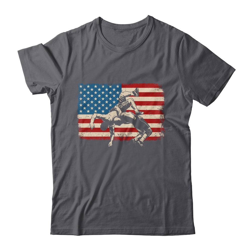 Retro American Wrestling US Flag Wrestling Wrestler Boy Mens Shirt & Hoodie | teecentury