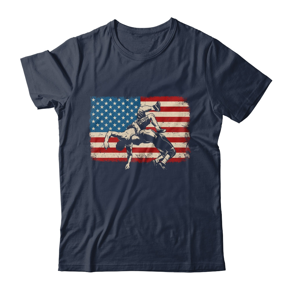 Retro American Wrestling US Flag Wrestling Wrestler Boy Mens Shirt & Hoodie | teecentury
