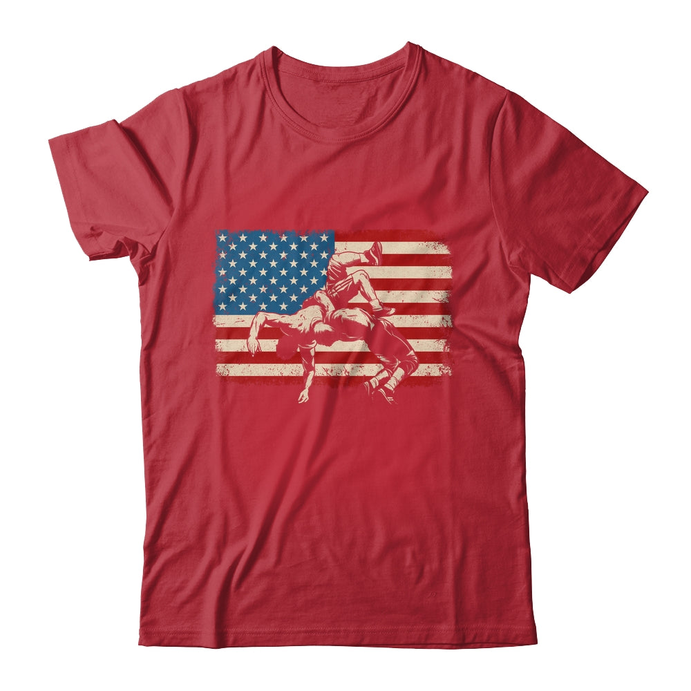 Retro American Wrestling US Flag Wrestling Wrestler Boy Mens Shirt & Hoodie | teecentury