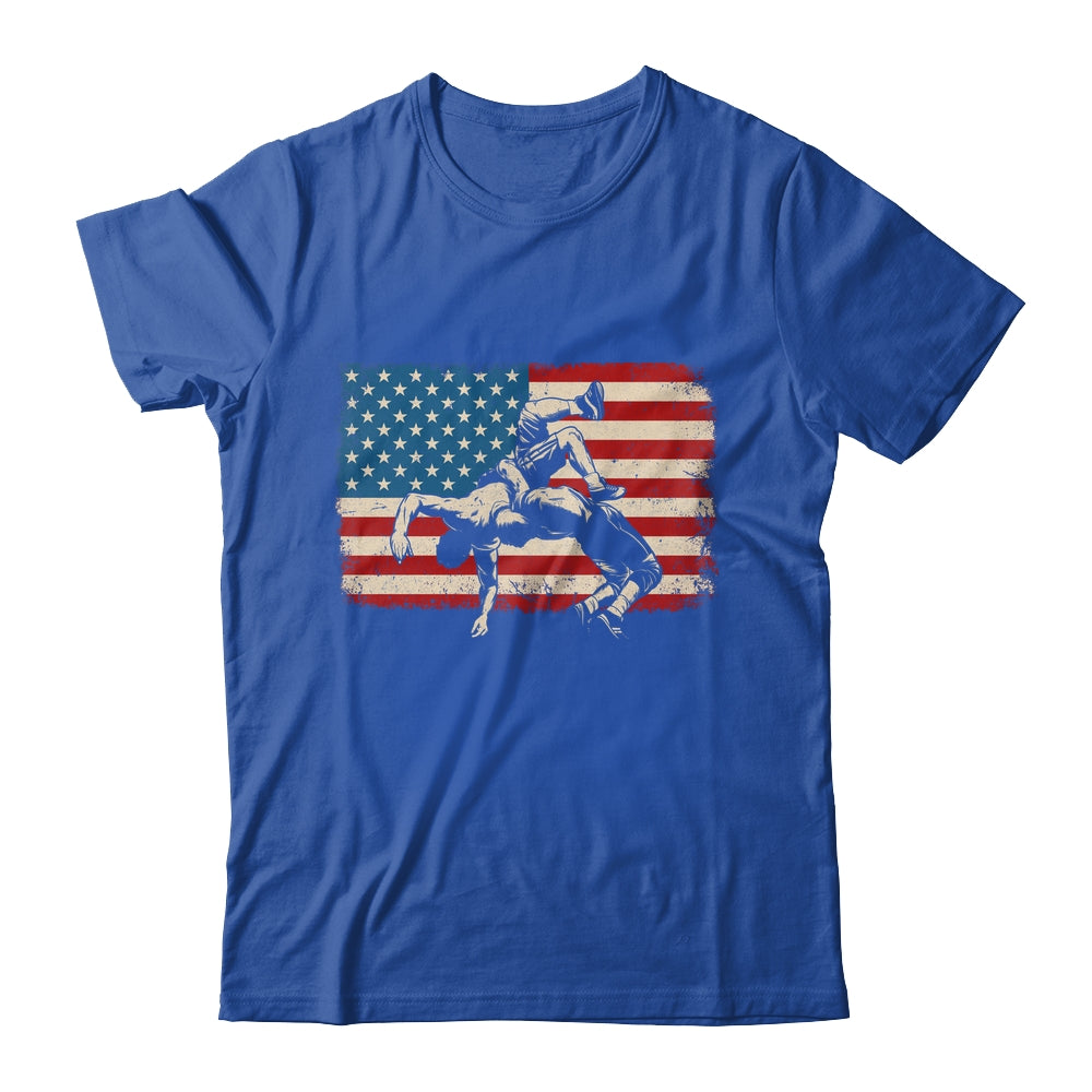 Retro American Wrestling US Flag Wrestling Wrestler Boy Mens Shirt & Hoodie | teecentury