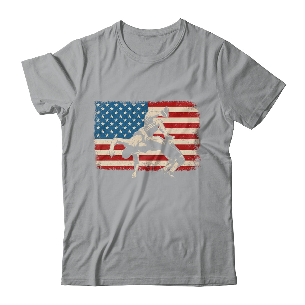 Retro American Wrestling US Flag Wrestling Wrestler Boy Mens Shirt & Hoodie | teecentury