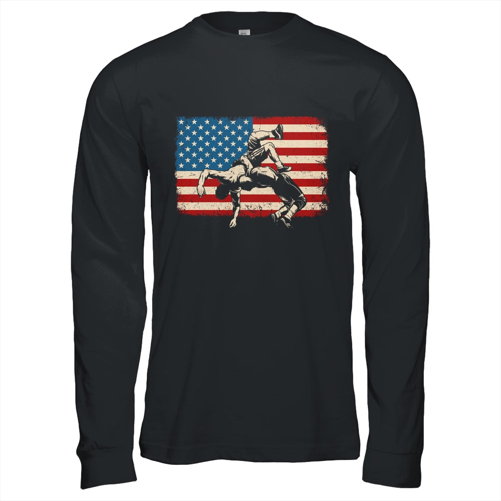 Retro American Wrestling US Flag Wrestling Wrestler Boy Mens Shirt & Hoodie | teecentury