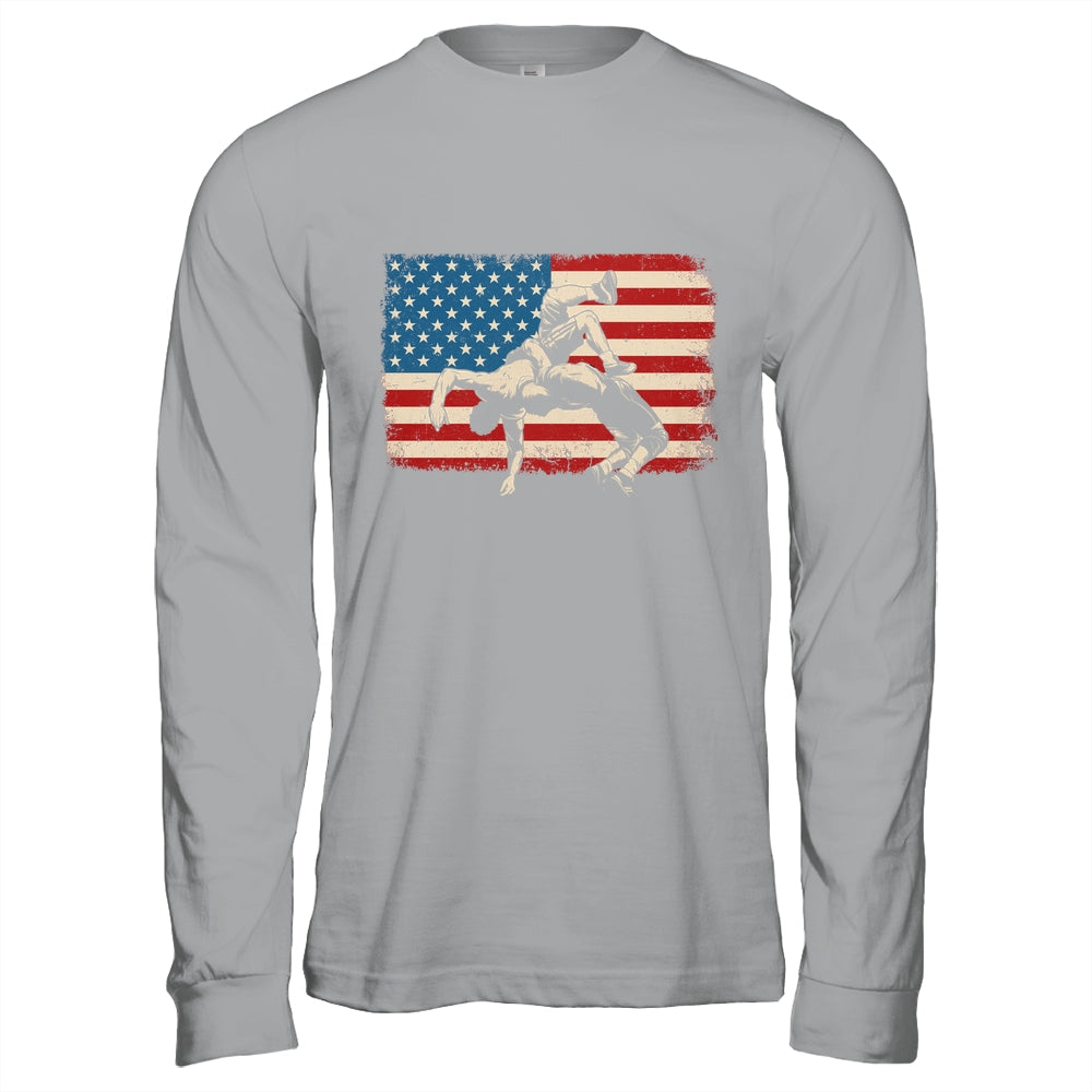 Retro American Wrestling US Flag Wrestling Wrestler Boy Mens Shirt & Hoodie | teecentury