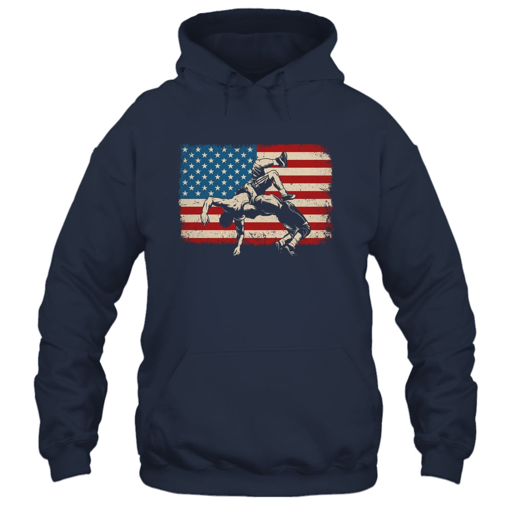 Retro American Wrestling US Flag Wrestling Wrestler Boy Mens Shirt & Hoodie | teecentury
