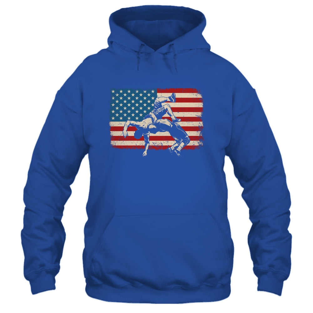 Retro American Wrestling US Flag Wrestling Wrestler Boy Mens Shirt & Hoodie | teecentury