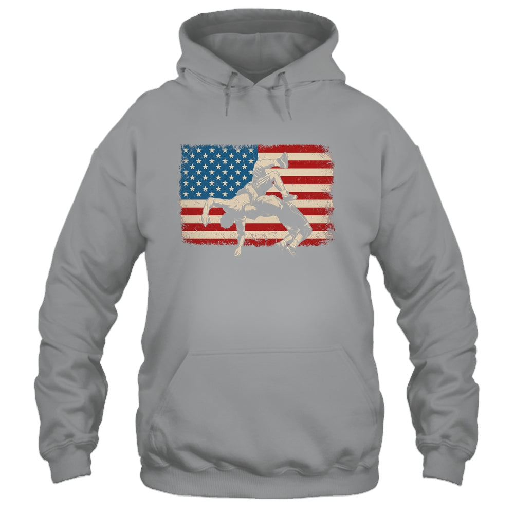 Retro American Wrestling US Flag Wrestling Wrestler Boy Mens Shirt & Hoodie | teecentury