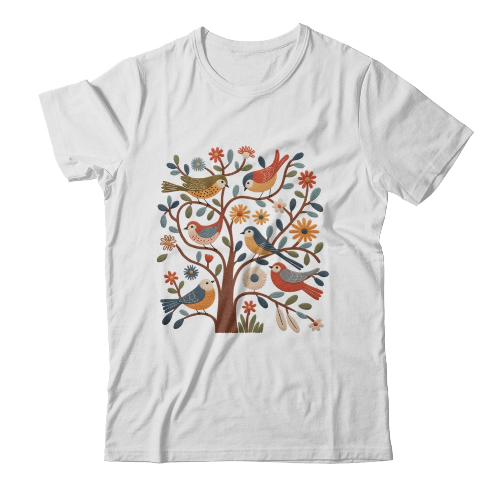 Retro Birds And Flowers Cottagecore Scandinavian Folk Women Shirt & Sweatshirt | teecentury