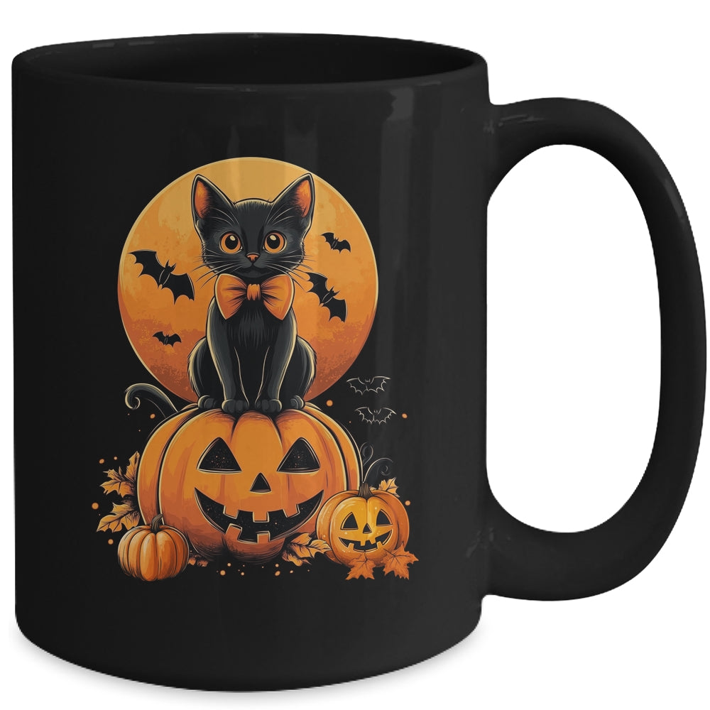 Retro Black Cat Pumpkin Halloween Costume Fall Autumn Season Mug | teecentury