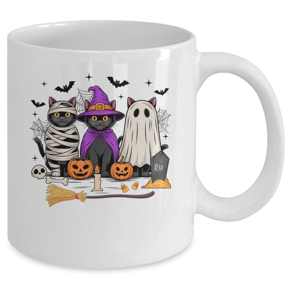 Retro Black Cat Witch Scary Halloween Pumpkin Women Men Kids Mug | teecentury