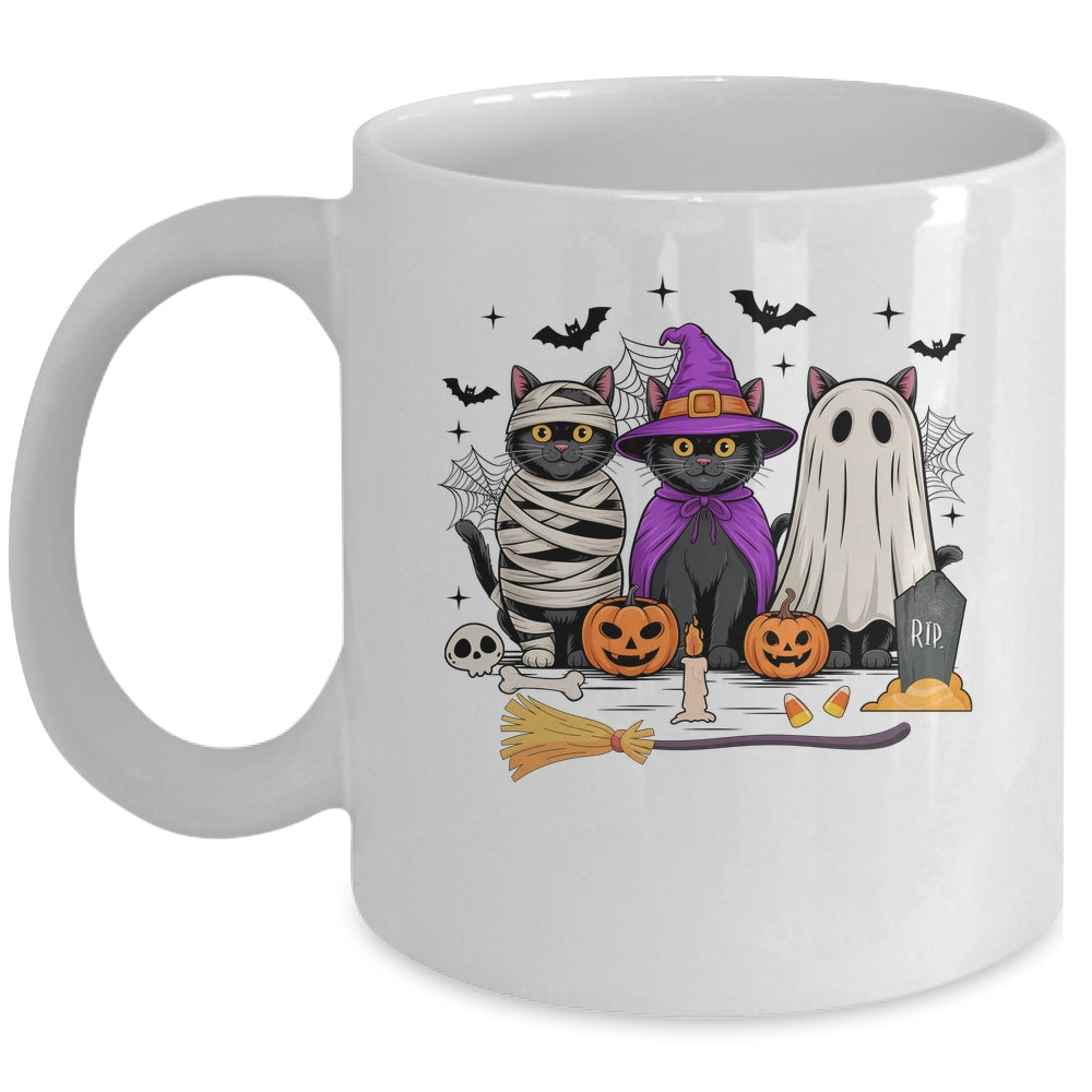 Retro Black Cat Witch Scary Halloween Pumpkin Women Men Kids Mug | teecentury