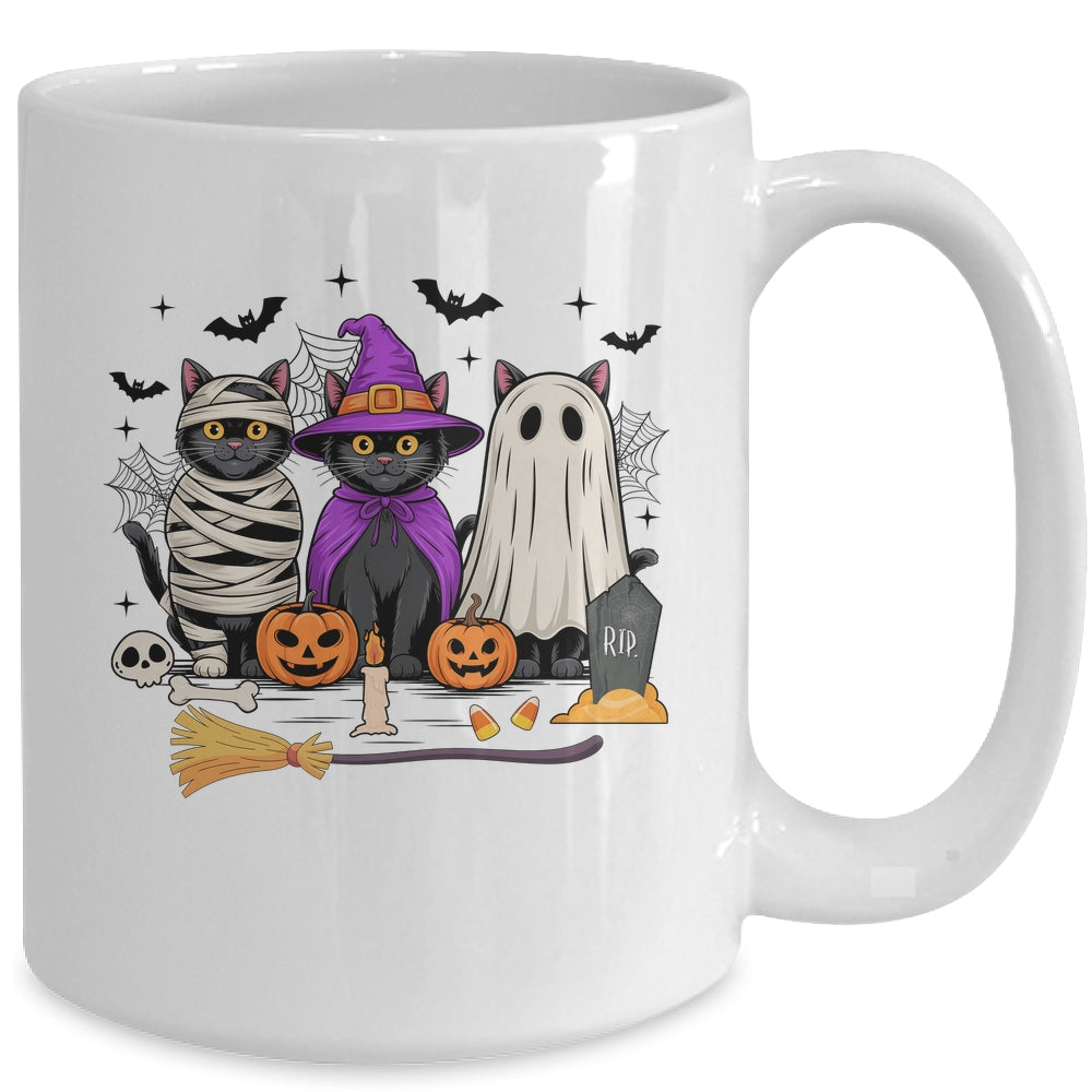 Retro Black Cat Witch Scary Halloween Pumpkin Women Men Kids Mug | teecentury