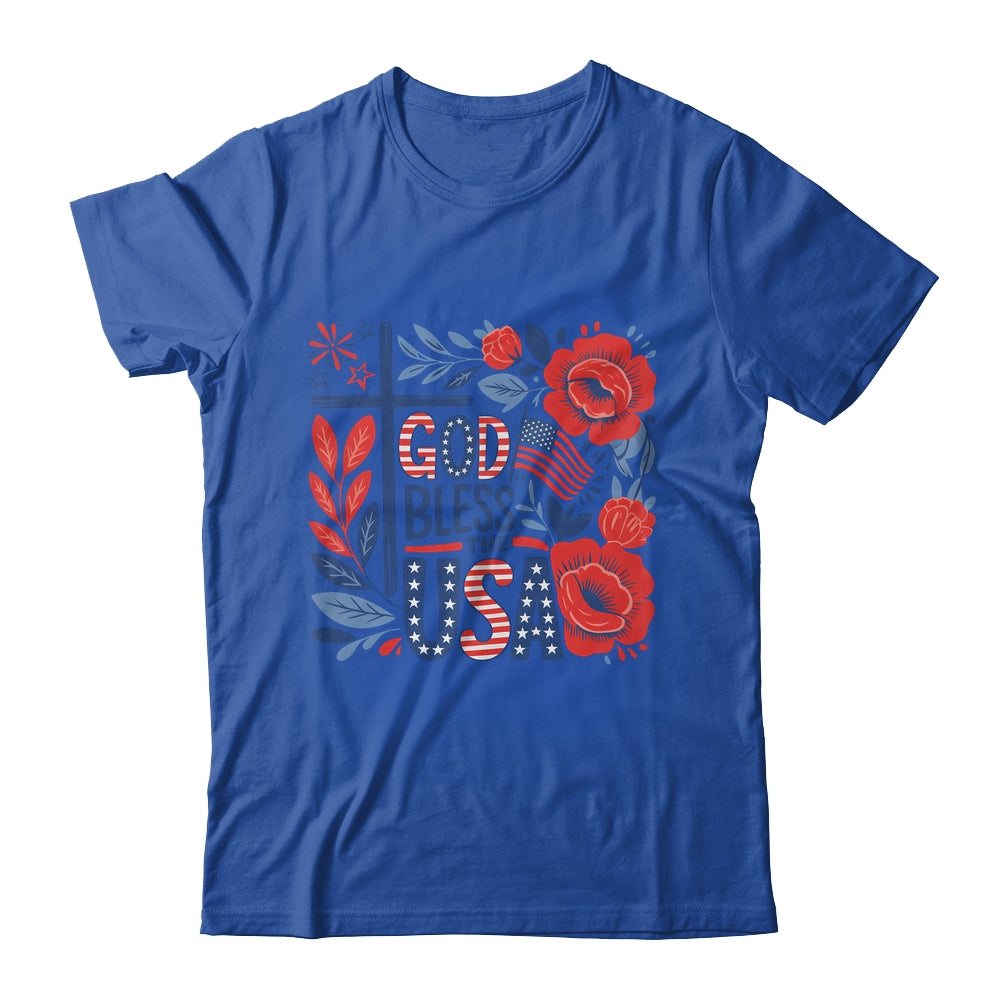 Retro Boho Floral God Bless The USA Christian 4th Of July Shirt & Tank Top | teecentury