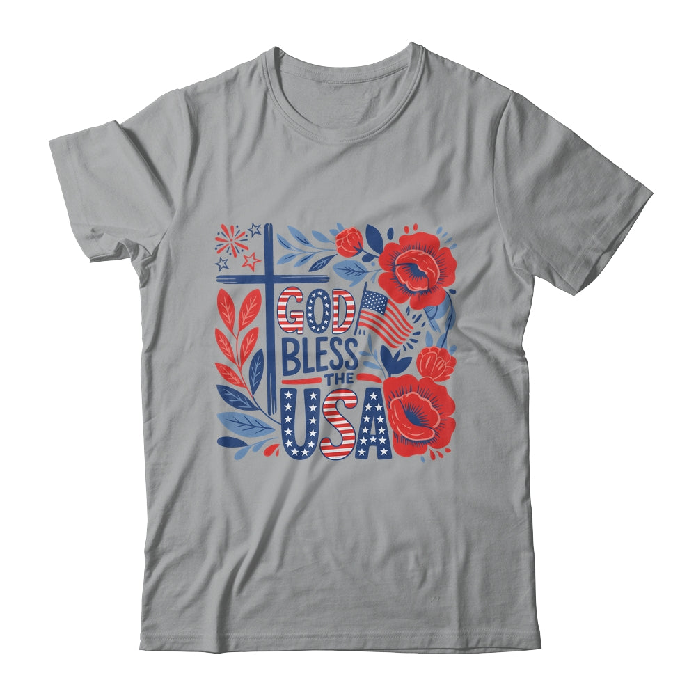 Retro Boho Floral God Bless The USA Christian 4th Of July Shirt & Tank Top | teecentury